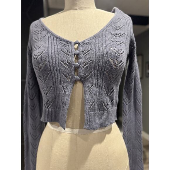 aeropostale Long Sleeve Button Front Cropped Flyaway Cardigan Grey Womens XS - Picture 2 of 9